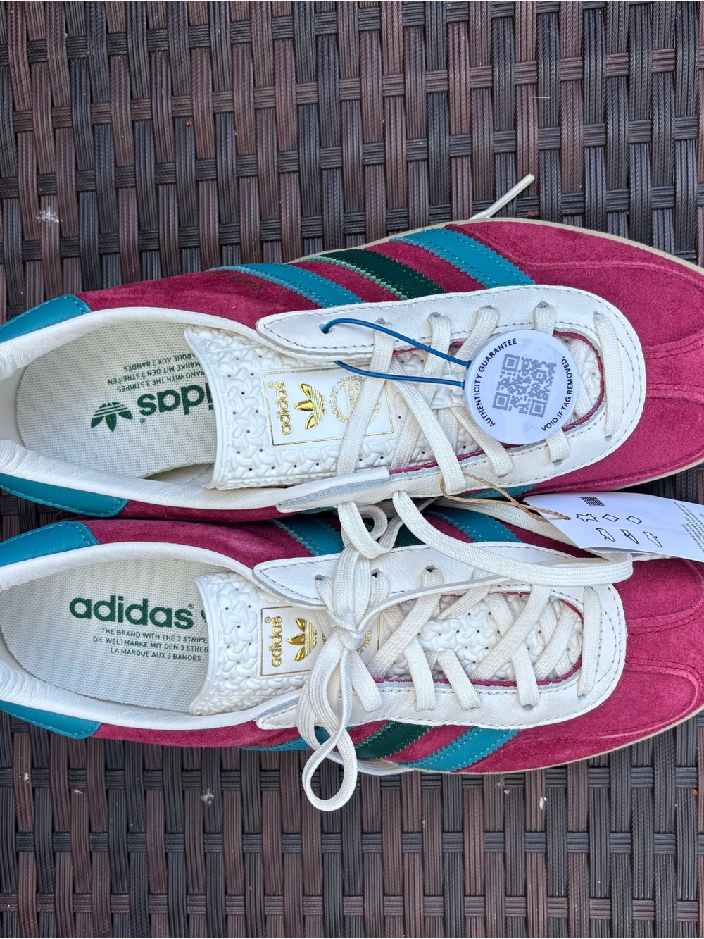 adidas Gazelle Indoor Burgundy Suede Sneakers with Teal and Dark Green Stripes - Picture 4 of 9